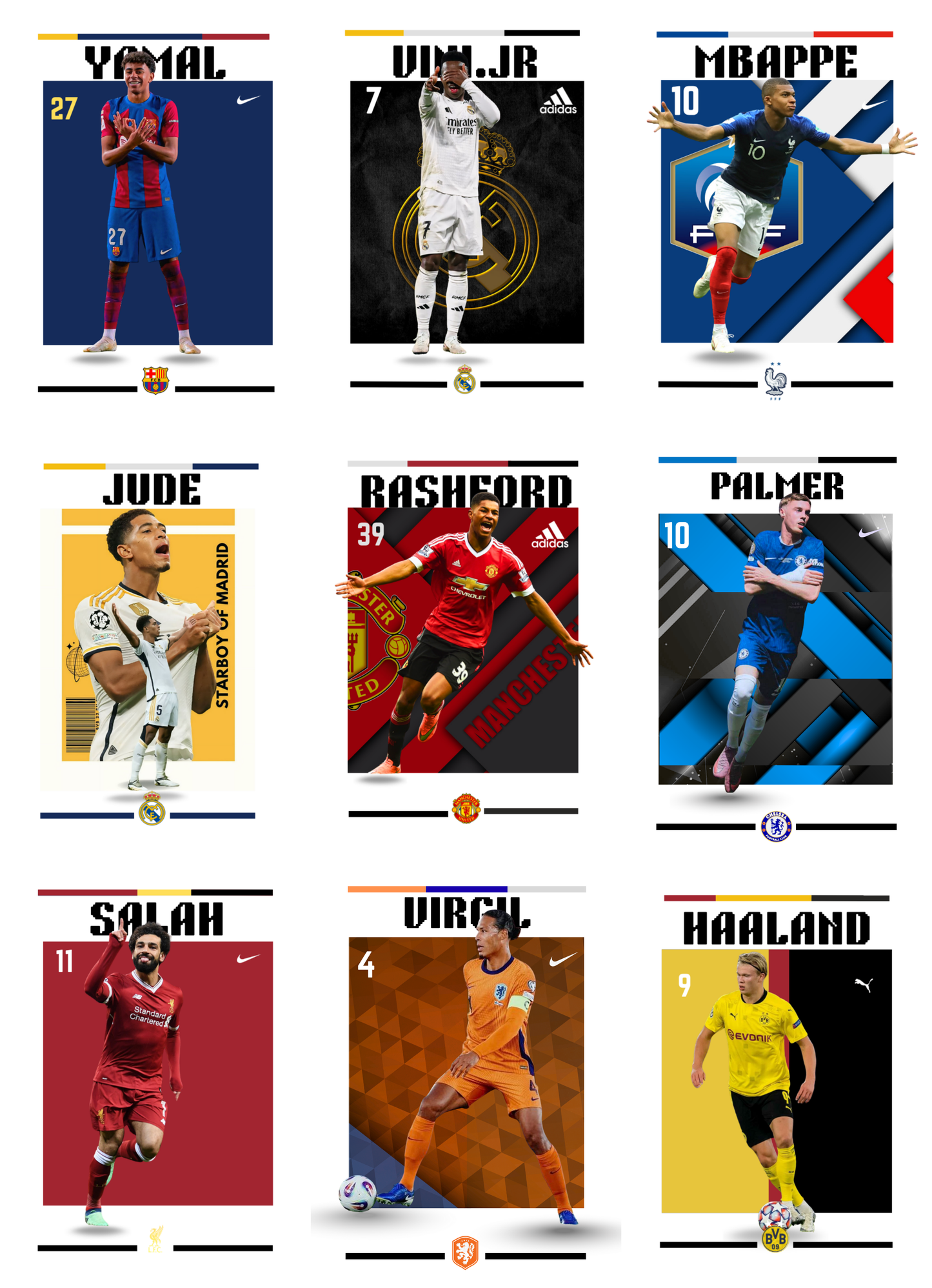 30 FOOTBALL PLAYERS POSTERS COLLECTION-A6 SIZE,(FREE SECRET GIFTS INSIDE🫰🏽)