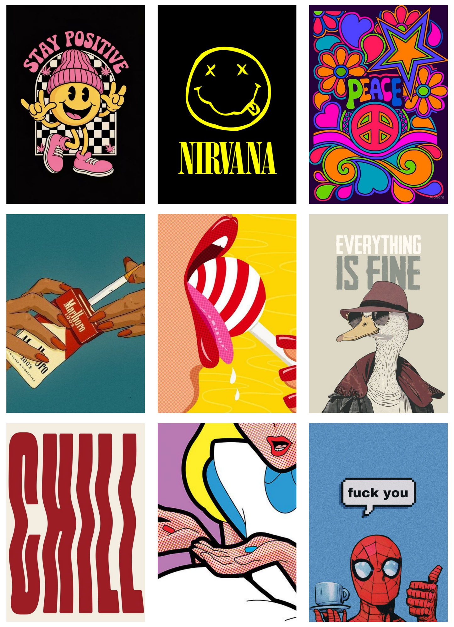 30 EYE CATCHY COLOURFUL VIBE POSTERS COLLECTION-A6 SIZE,(FREE SECRET GIFTS INSIDE🫰🏽)