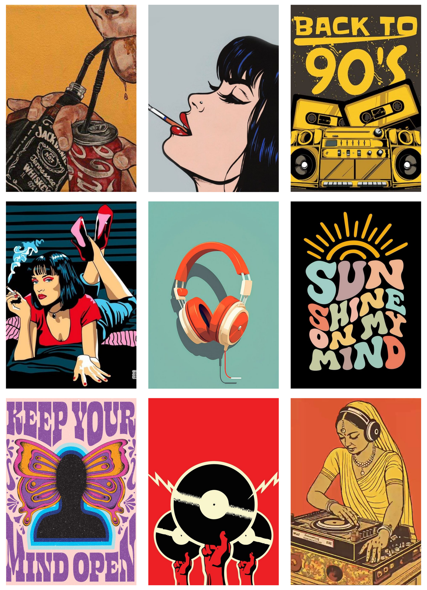 30 EYE CATCHY COLOURFUL VIBE POSTERS COLLECTION-A6 SIZE,(FREE SECRET GIFTS INSIDE🫰🏽)