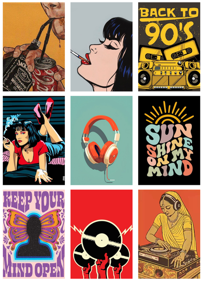 30 EYE CATCHY COLOURFUL VIBE POSTERS COLLECTION-A6 SIZE,(FREE SECRET GIFTS INSIDE🫰🏽)