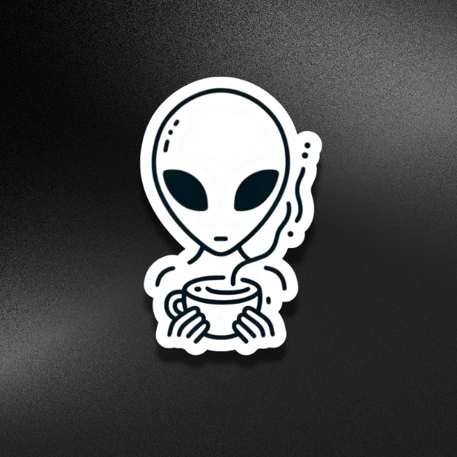 ALIEN DRINKING COFFEE | STICKER