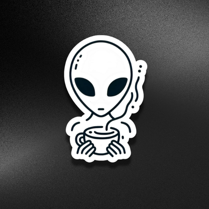 ALIEN DRINKING COFFEE | STICKER