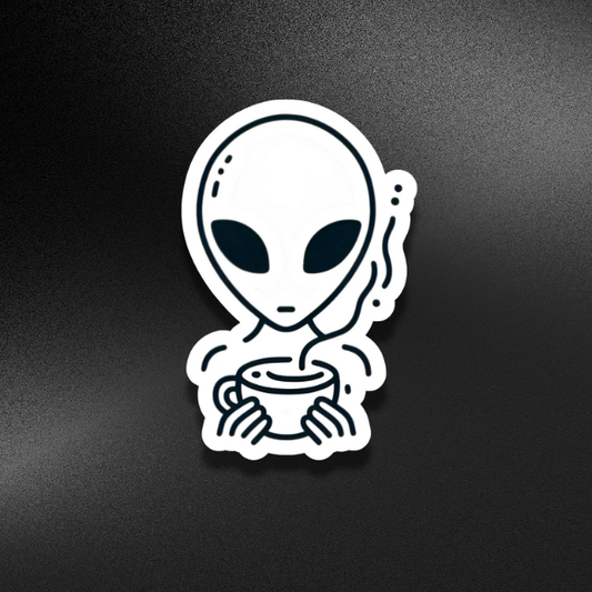 ALIEN DRINKING COFFEE | STICKER