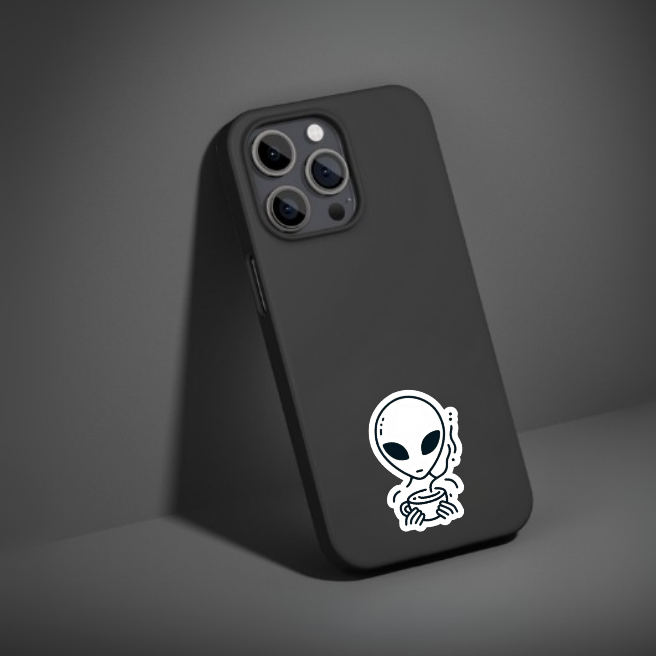 ALIEN DRINKING COFFEE | STICKER